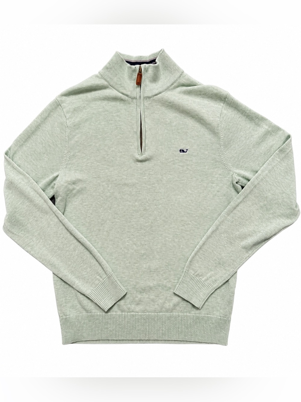 Vineyard Vines Mens XS 1/4 Zip Cotton Sweater Mint Green Striped Collar Whale